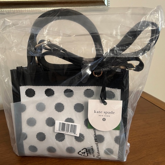 Polybagged Kate Spade x Target Polka Dot Knit Crossbody Bag, Black/White, NWT - Picture 3 of 6